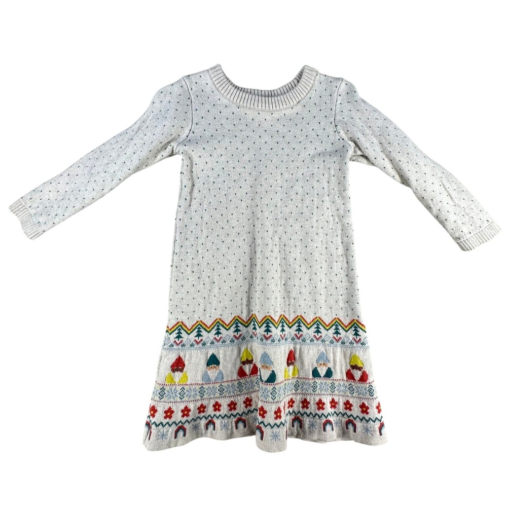 Hanna Andersson Gnome‎ Fair Isle Sweater Dress Gray 2T 85cm Cotton Toddler Girls